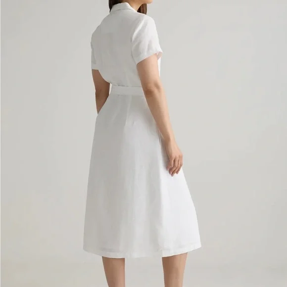 Quince White Linen Midi Dress with Belt Size XS Perfect for Summer - Picture 3 of 5